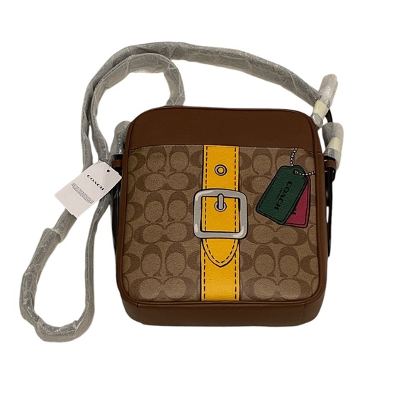 Coach‎ Brown and Yellow Crossbody Bag with Signature Stripe - Picture 1 of 6